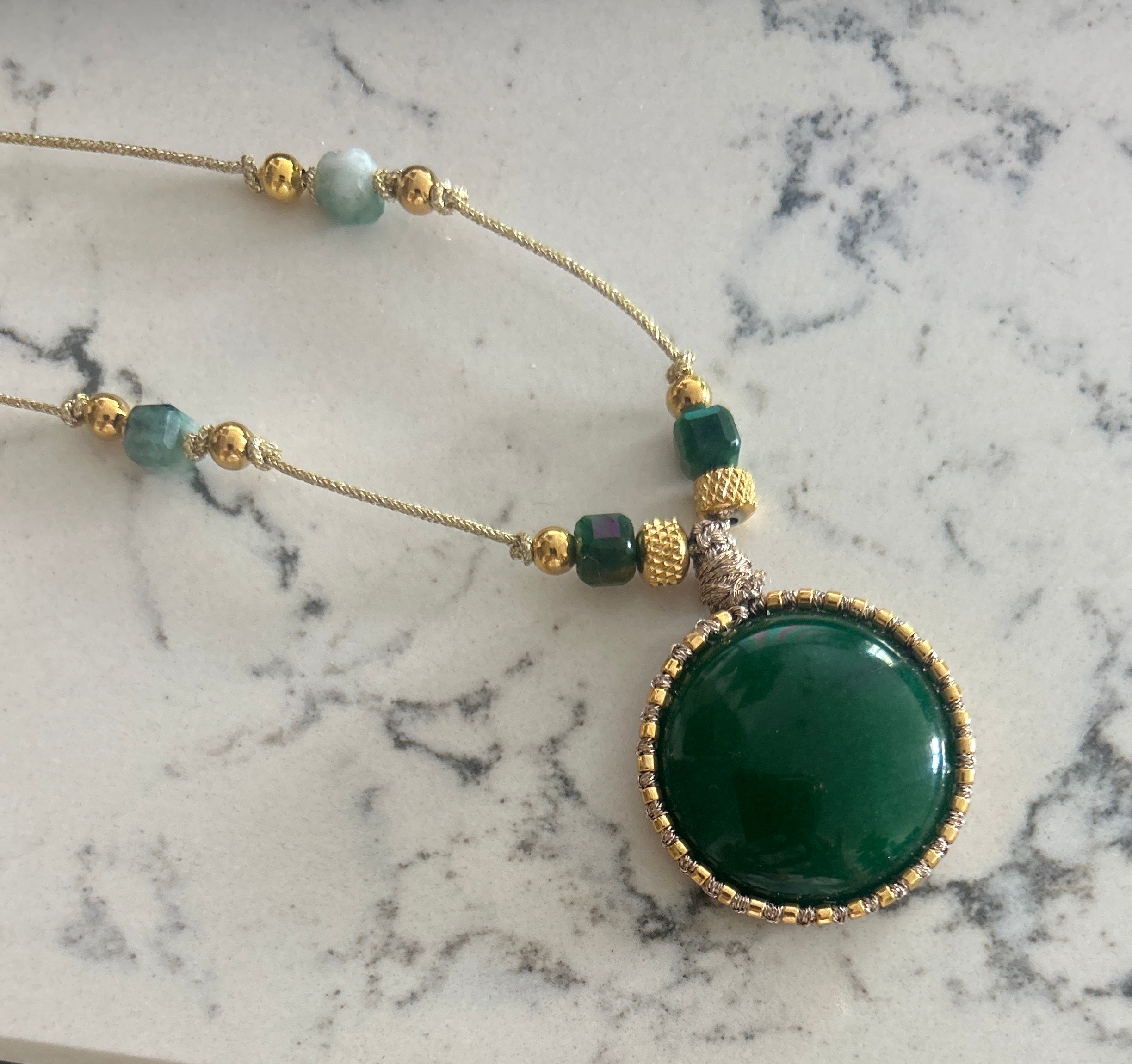 Sautoir Bohème Pierre Ronde Couleur Jade