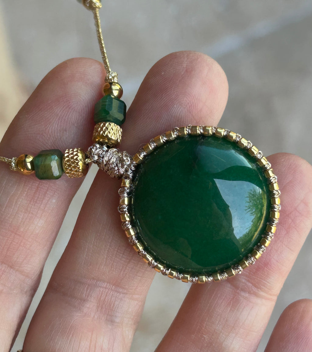 Sautoir Bohème Pierre Ronde Couleur Jade