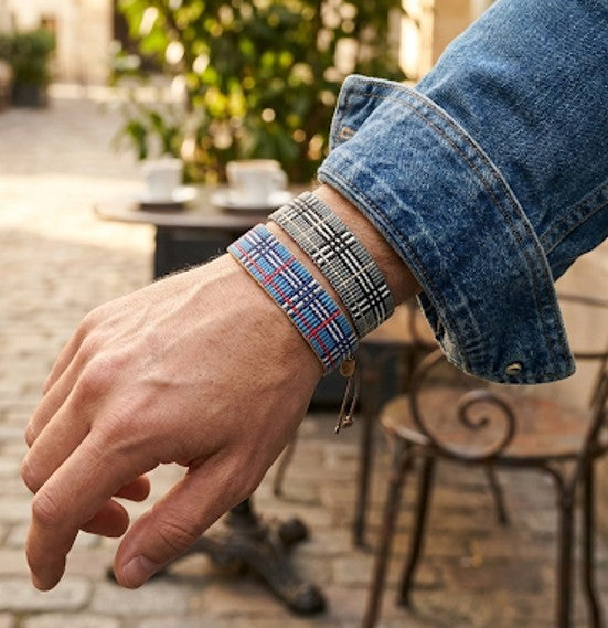 Bracelet homme : Damien – Écossais Vert Kaki
