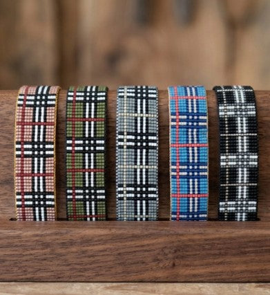 Bracelet homme : Damien – Écossais Vert Kaki