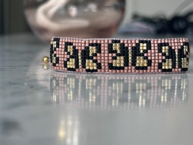 Bracelet Papillons Noir Doré Rose Poudré – Perles Miyuki Fait Main