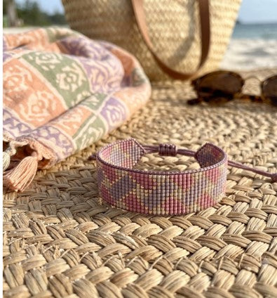 Bracelet femme Pauline tissé — Mauve, Rose Clair & Beige | Cleli
