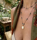 Collier femme : Sautoir Bohème pendentif nacre et perles vertes et acier inoxydable