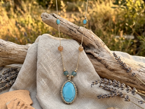 Collier femme : Sautoir Bohème turquoise et ambre
