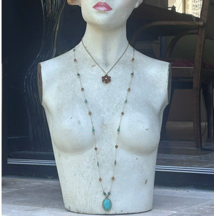 Collier femme : Sautoir Bohème turquoise et ambre