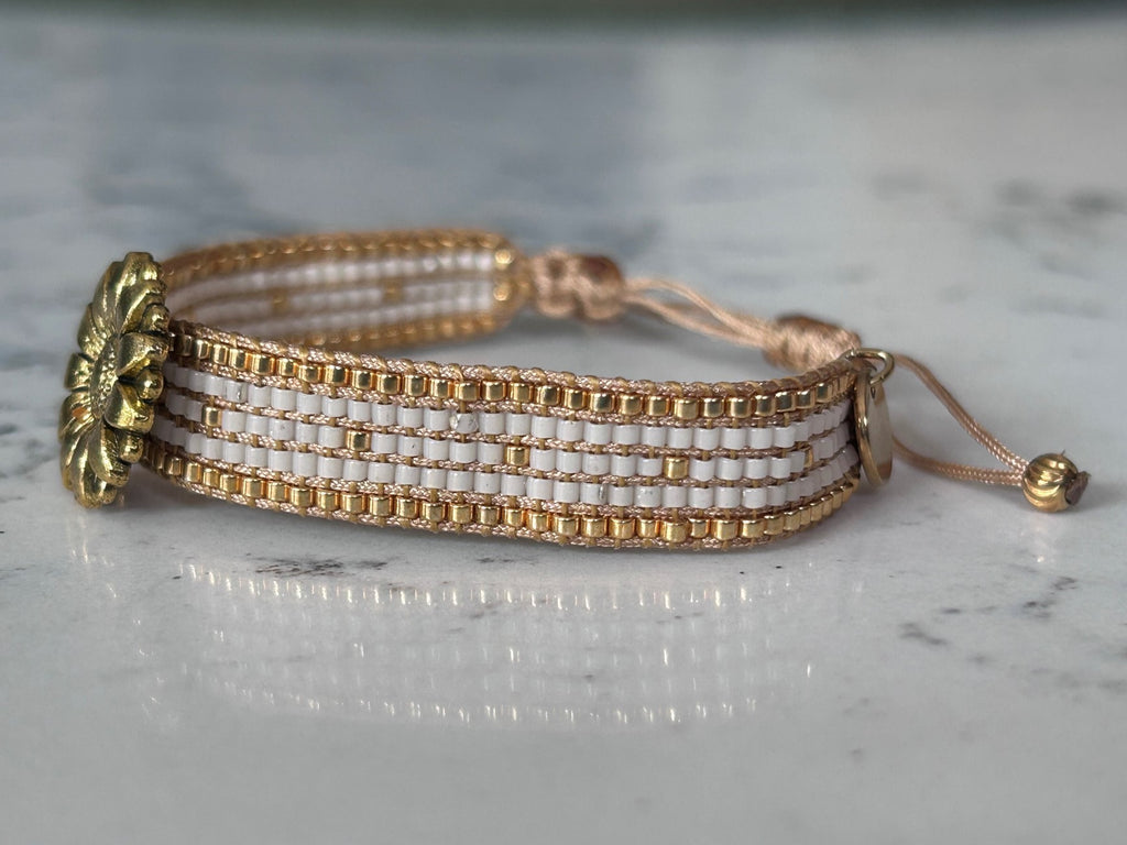 Bracelet femme Miyuki Tournesol blanc et doré — Charms | Cleli