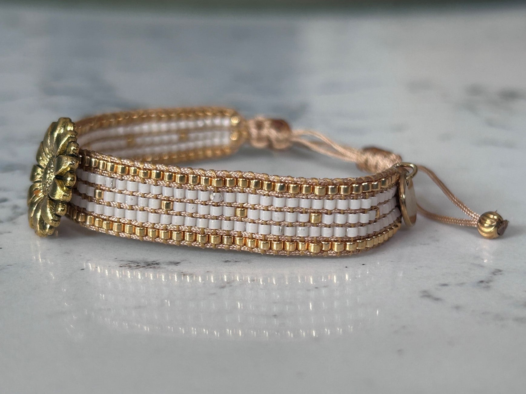 Bracelet femme Miyuki Tournesol blanc et doré — Charms | Cleli