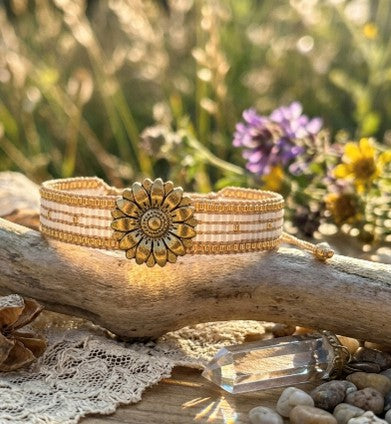 Bracelet femme Miyuki Tournesol blanc et doré — Charms | Cleli