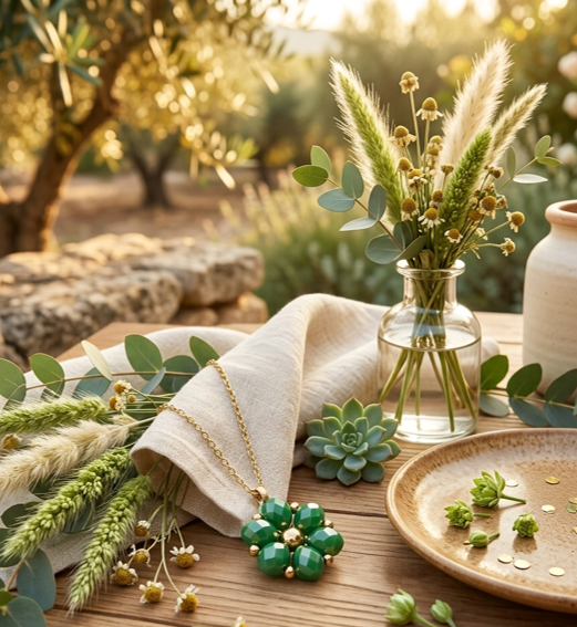 Collier femme :  Fleur Verte