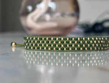 Bracelet femme :  Damier - Vert et Or
