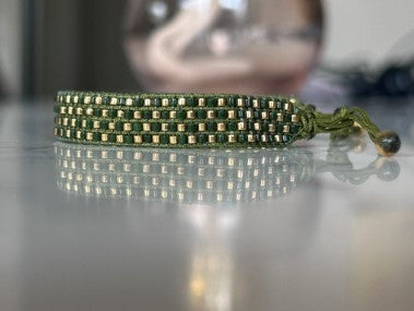 Bracelet femme :  Damier - Vert et Or
