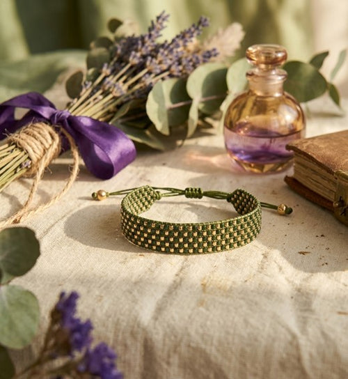 Bracelet femme :  Damier - Vert et Or