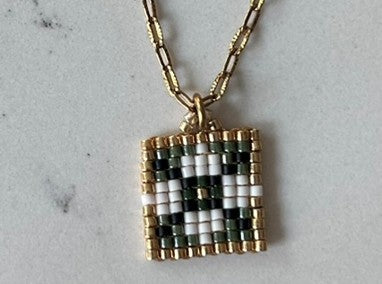collier femme tissé: pendentif miuky vert