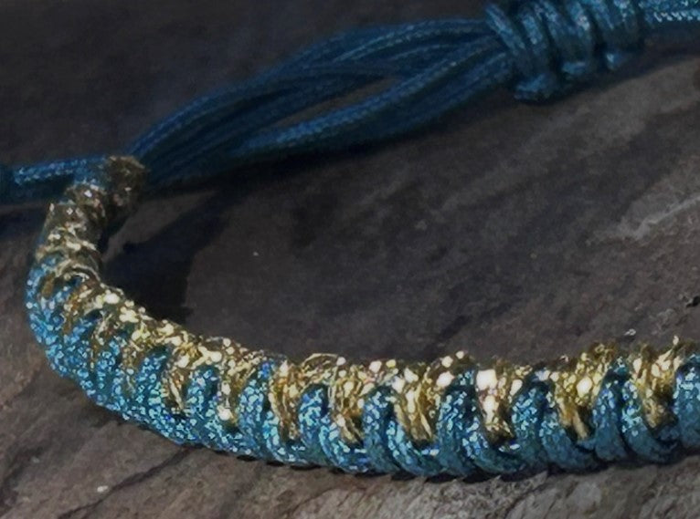 Bracelet femme tissé turquoise et doré – résistant à l'eau – fait main