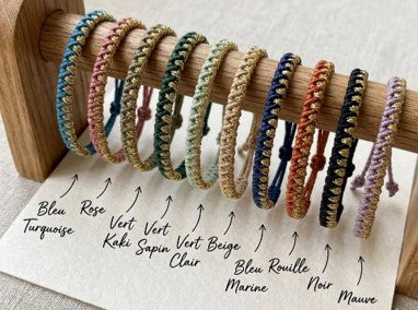 Bracelet femme tissé turquoise et doré – résistant à l'eau – fait main
