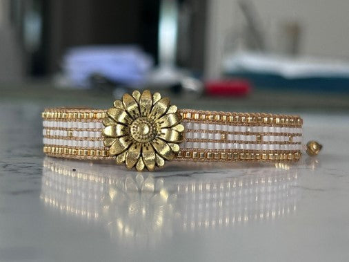 Bracelet femme Miyuki Tournesol blanc et doré — Charms | Cleli